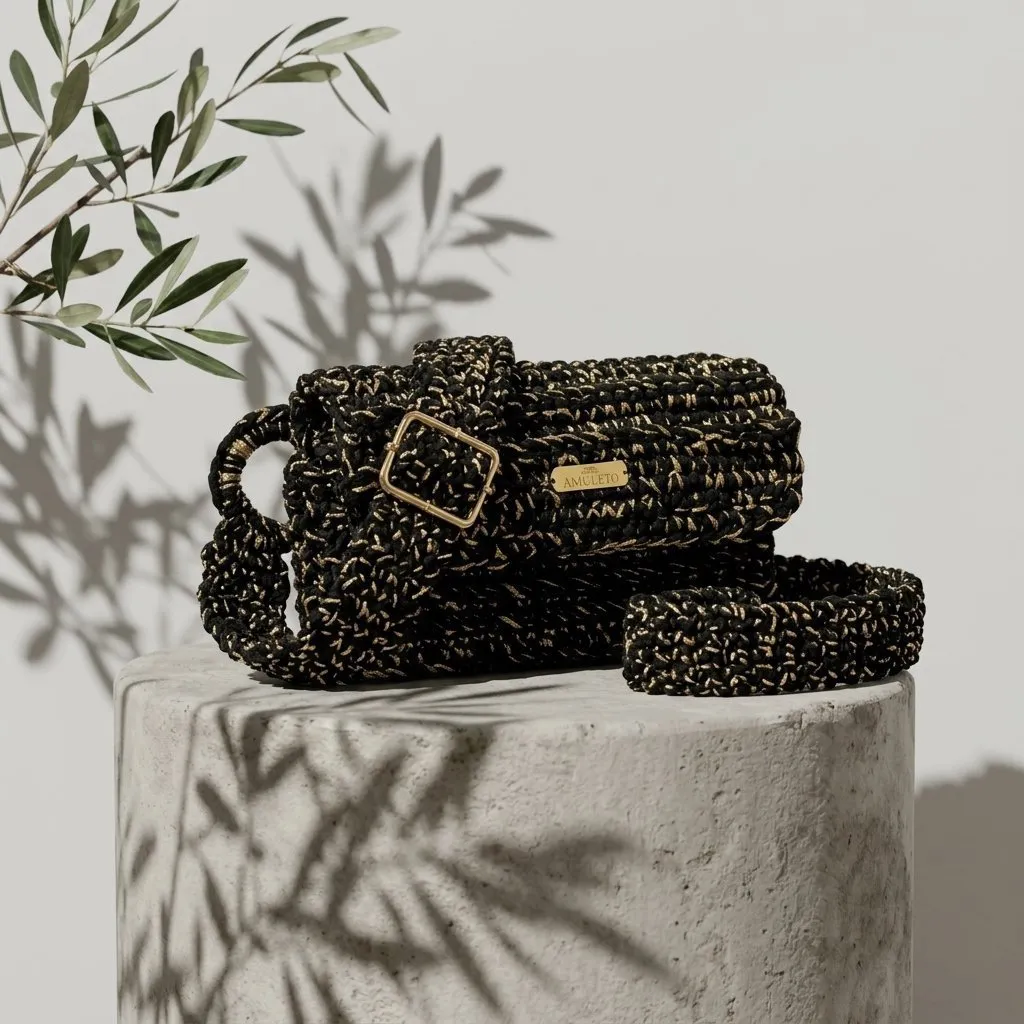 Bolsa em fio nylon preta e amarela