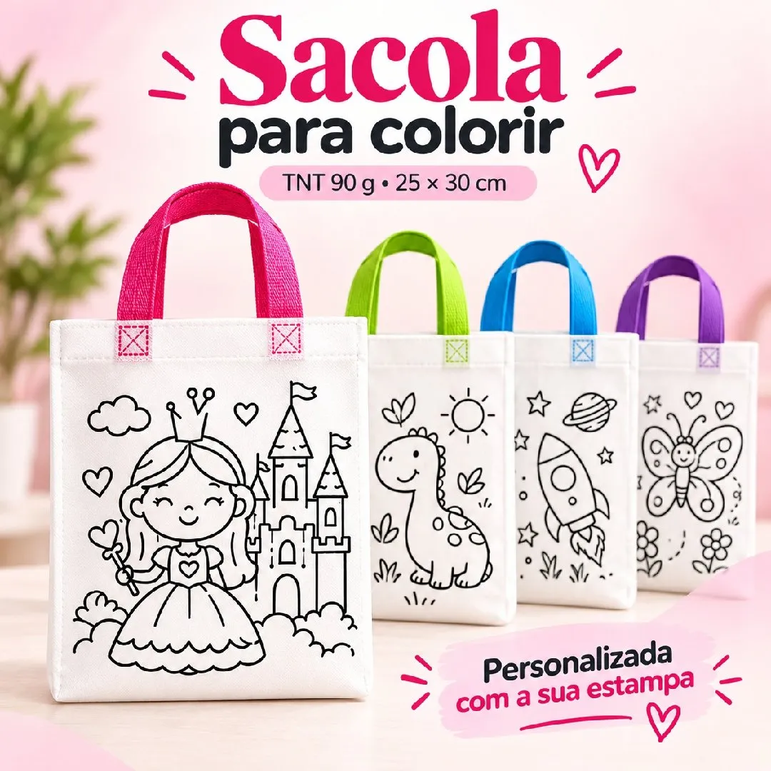 Sacola de TNT Personalizada para Colorir – 25 × 30 cm