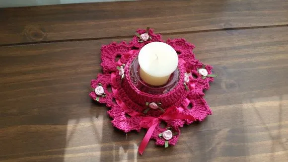 Conjunto de Porta Velas em Crochê Magenta - foto 3