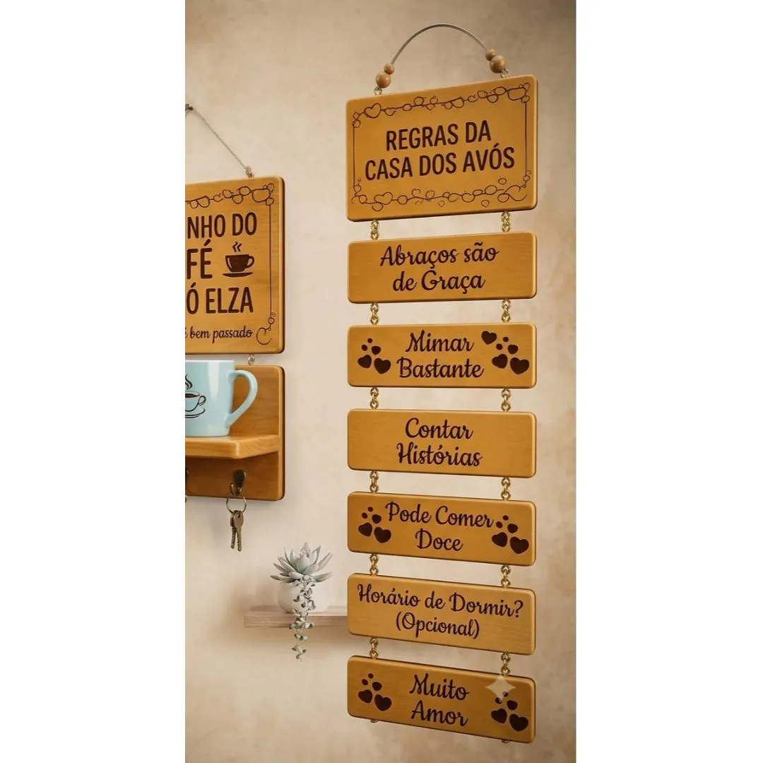 Placa Decorativa Regras da Casa da Vovó em Madeira - foto 3