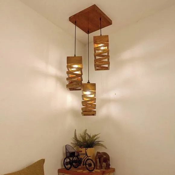 Lustre Colonial de Madeira Pendente - foto 4