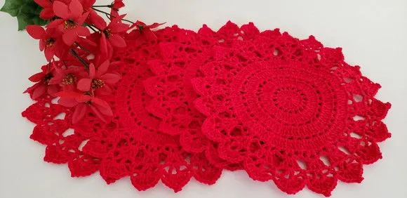 Jogo de 04 Toalhinhas em Crochê Vermelho - artesanato de Mari Crochê feito com carinho!