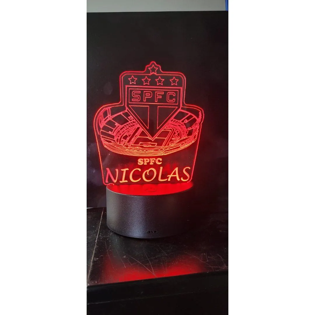 Luminária Abajur São Paulo FC Led RGB Acrílico 3mm Personalizada Nome - Presente Decoração Quarto, envio imediato - foto 5