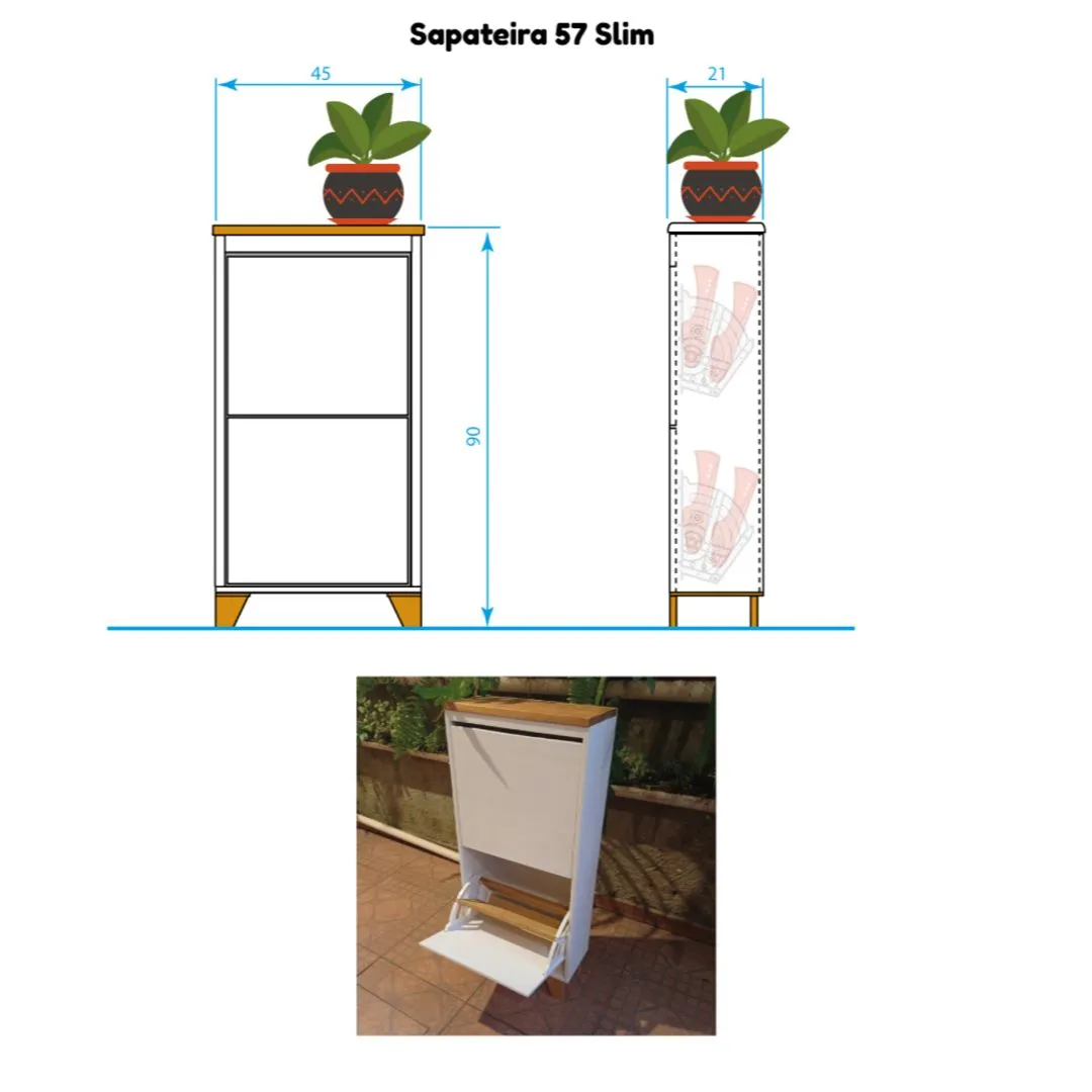 👞 Sapateira mod 57 Slim – MDF Branco com Pinus - foto 4