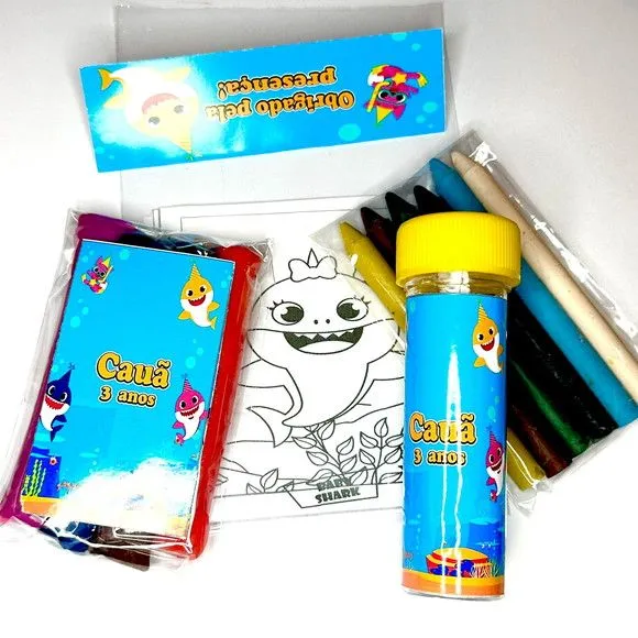 Kit Massinha + Giz + Bolha Baby Shark Personalizado - feito à mão por Mi Papelaria Criativa