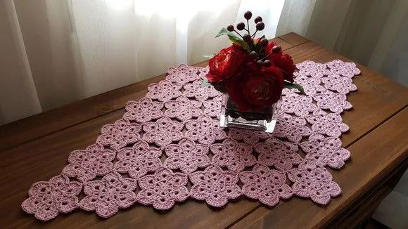 Centro de Mesa em Crochê Mini Flor Rosa Antigo - foto 5