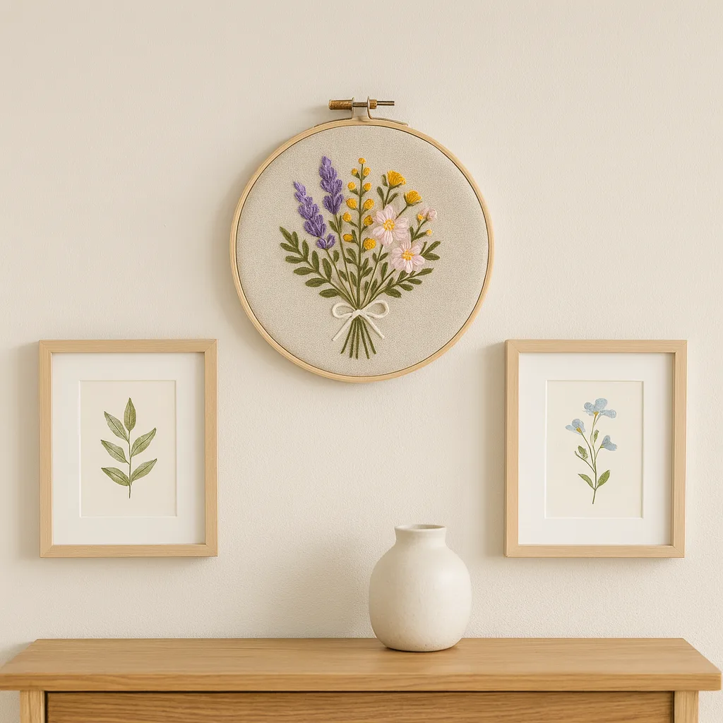 Bastidor Bordado à Mão Flores Silvestres 20 cm (Produto teste) - foto 2