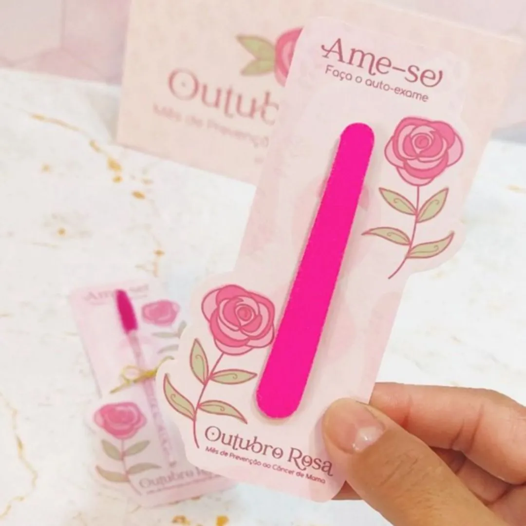 Outubro rosa personalizada|lixa+card 10 unidades - artesanato feito à mão por Gigi Personalizados