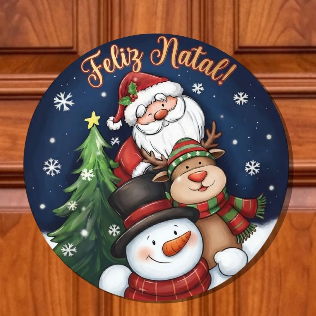 Guirlanda de Natal enfeite de porta Placa decorativa MDF 33 cm Noel Rena Boneco de Neve