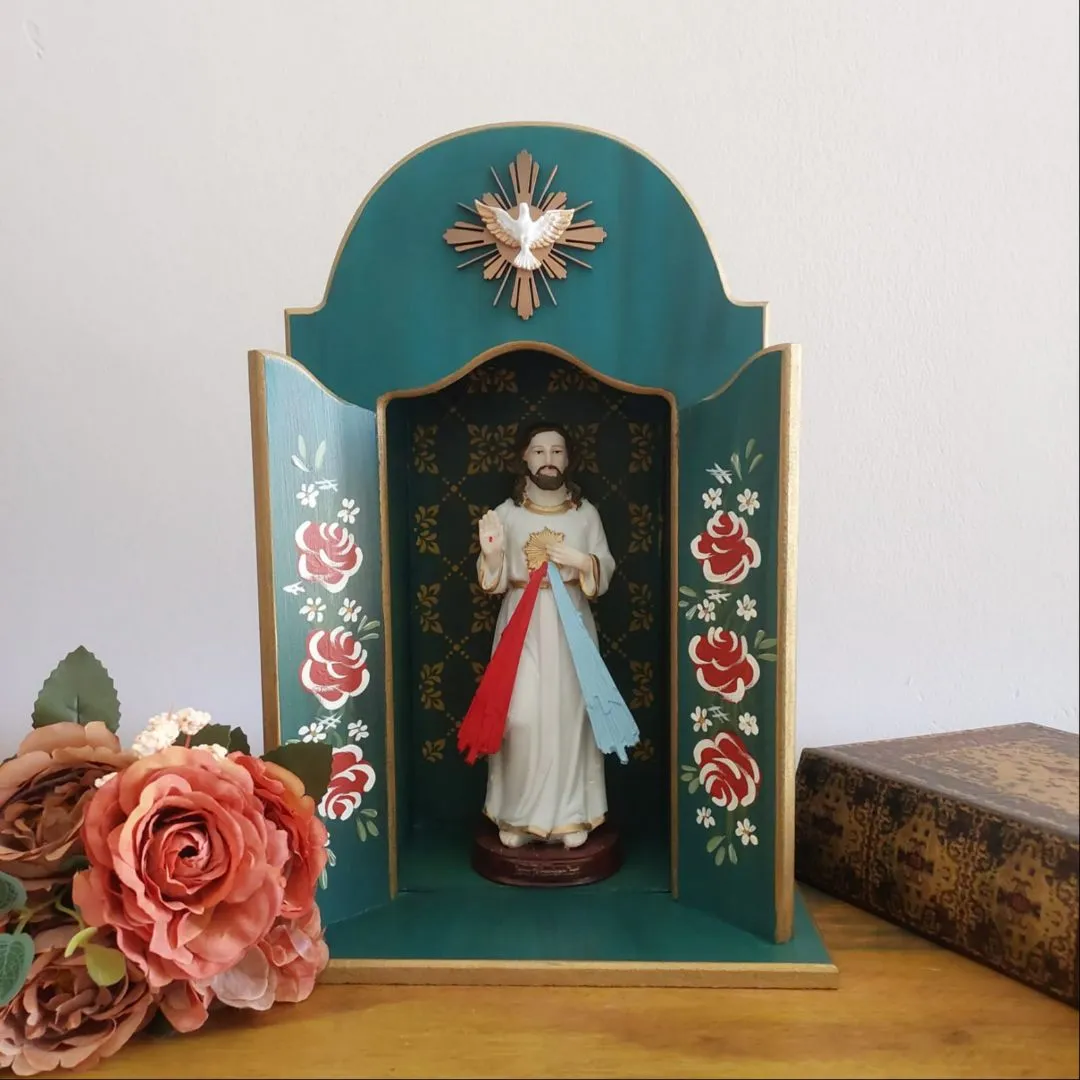 Oratório Capela Para Imagens De Até 22cm- Coleção Congonhas - Azul Barroco