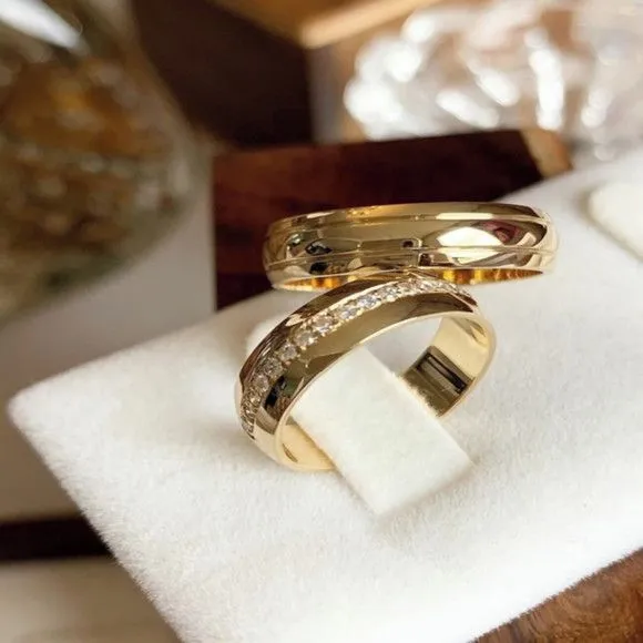 Alianças de Ouro 18k 6mm 6grs Casamento + Anel Solitário - artesanato feito à mão por TM JOIAS