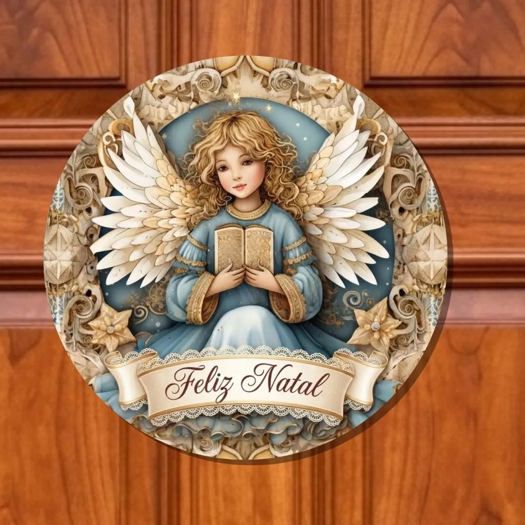 Guirlanda de Natal enfeite de porta Placa decorativa MDF 33 cm Anjo