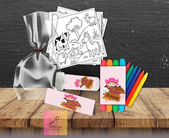 Kit Massinha + Giz + Bolha Fazendinha Rosa Personalizado - artesanato feito à mão por Artmanha Lembrancinhas