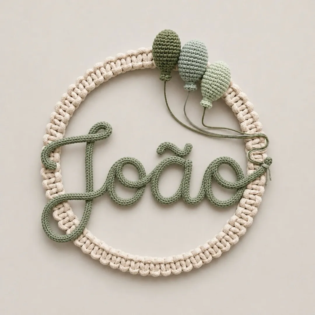 Porta Maternidade Balões + Nome Personalizado em tricotin Guirlanda Macrame - foto 2