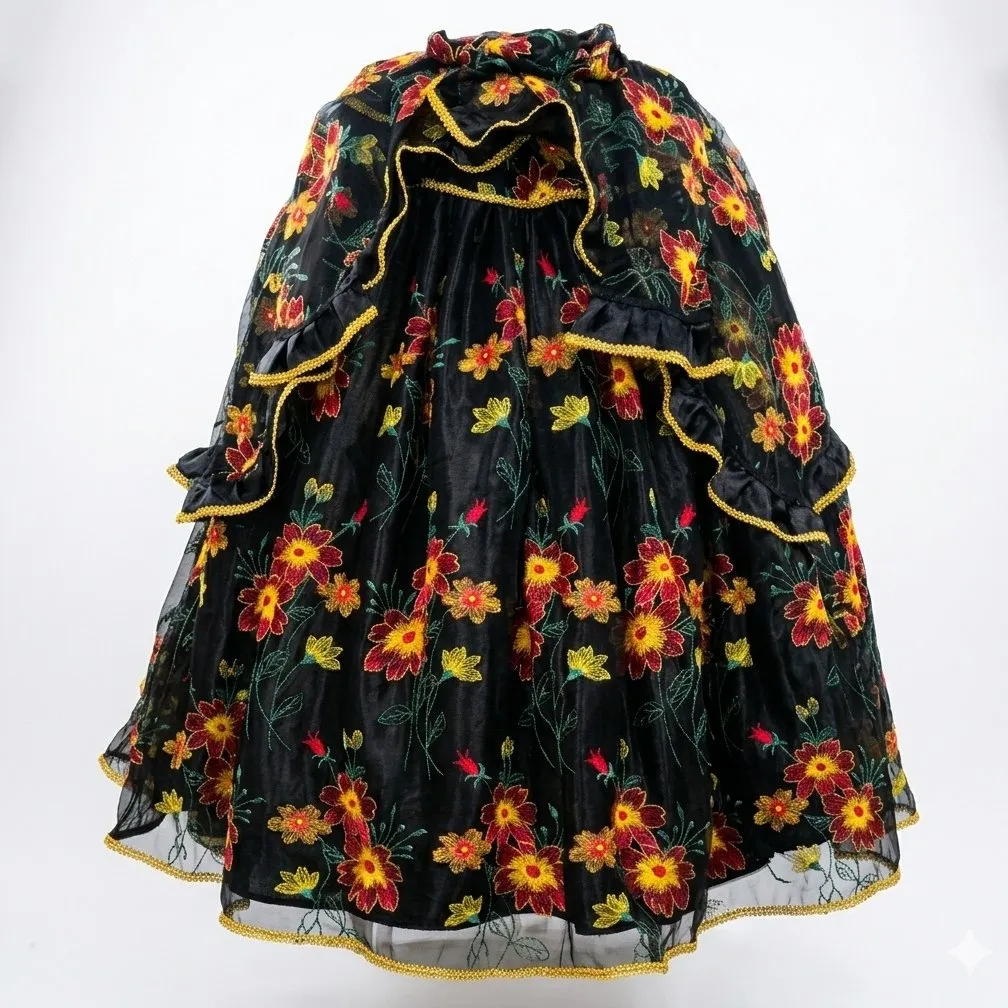 Saia de Pombagira de Umbanda e Candomblé em Tule Bordado Preto Florida - artesanato feito à mão por Ateliê Vitória Feita à Mão - Moda Afro
