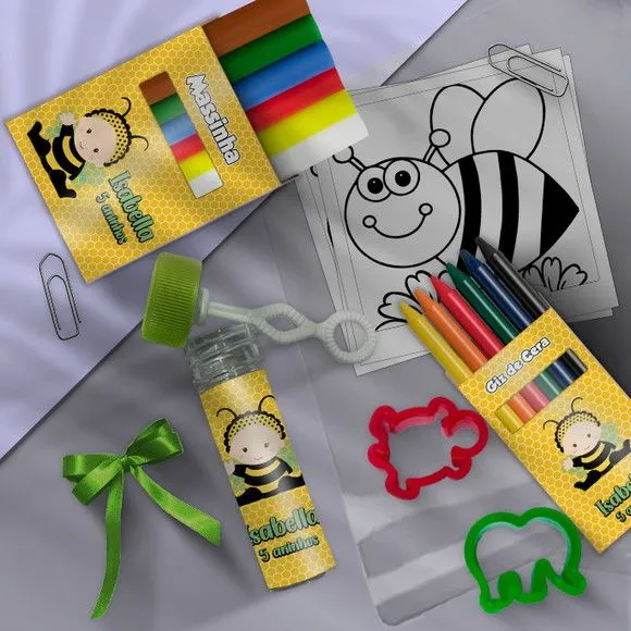 Kit Massinha Infantil Abelinha Personalizado - feito à mão por Mi Papelaria Criativa
