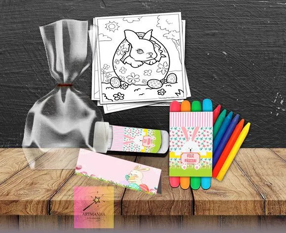Kit Massinha + Giz + Bolha Pascoa Personalizado - feito à mão por Artmanha Lembrancinhas