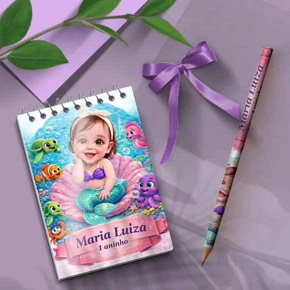 Bloquinho - Pequena Sereia Caricatura Personalizado - artesanato feito à mão por Mi Papelaria Criativa