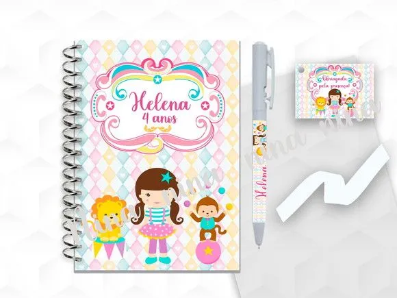 Bloquinho Grande com Caneta Circo Personalizada - artesanato feito à mão por creativitybynina