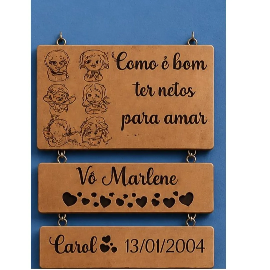 Placa De Madeira De Parede Recanto Da Vovó Com Nome Dos Netos Personalizado Gravação A Laser 3 nomes - foto 4