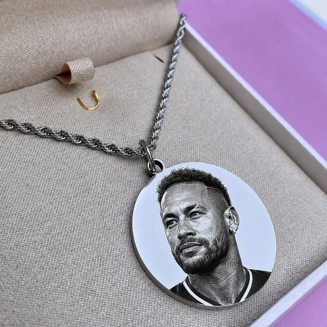 Colar Cordão Baiano Prata 2mm 45cm + Foto Gravação Redondo - artesanato feito à mão por TM JOIAS