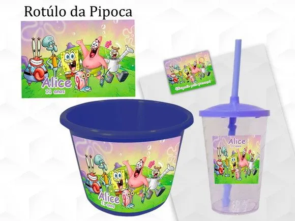 Kit Pipoca com Copo Bob Esponja Personalizado - feito à mão por creativitybynina