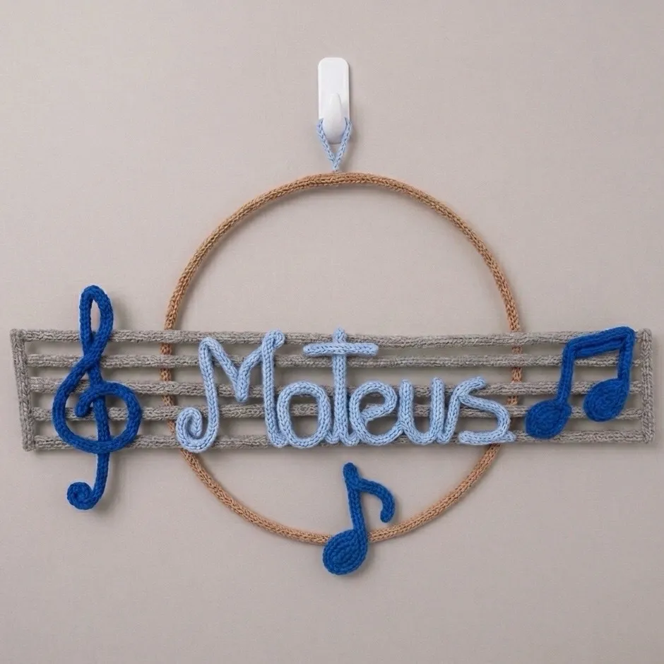 Porta Maternidade Tema Musical + Nome Personalizado em tricotin - foto 5