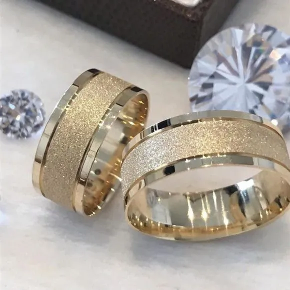 Alianças de Ouro 18k 8mm 8grs Casamento + Anel Solitário - artesanato feito à mão por TM JOIAS