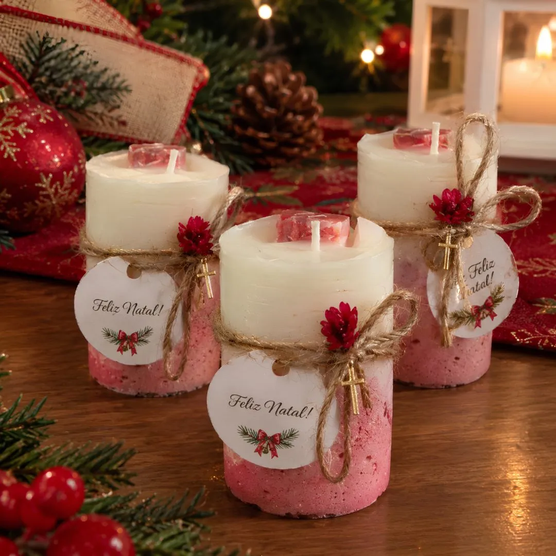 Vela Aromática de Natal Artesanal Linha Baby Class Cimento e Cera de Coco - 8cm e 12cm - artesanato de Casa Colombo Artesanal