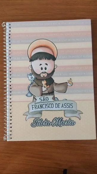 Caderno Capa Dura 1/4 (pequeno) Espiral 48fls - São Francisc - artesanato de Emejhu Personalizados