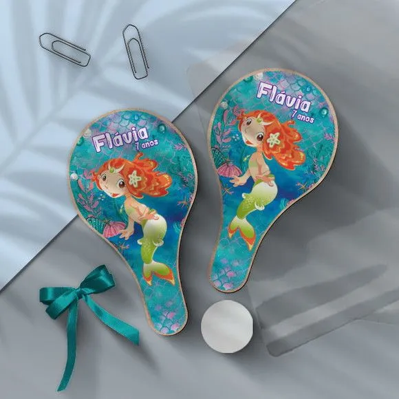 Raquete Ping Pong - Sereia Personalizada - feito à mão por Mi Papelaria Criativa
