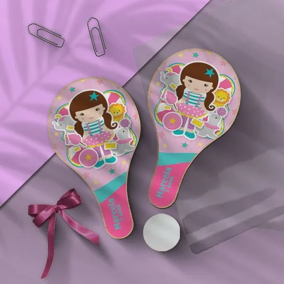 Raquete Ping Pong - Circo Rosa Personalizada - feito à mão por Mi Papelaria Criativa