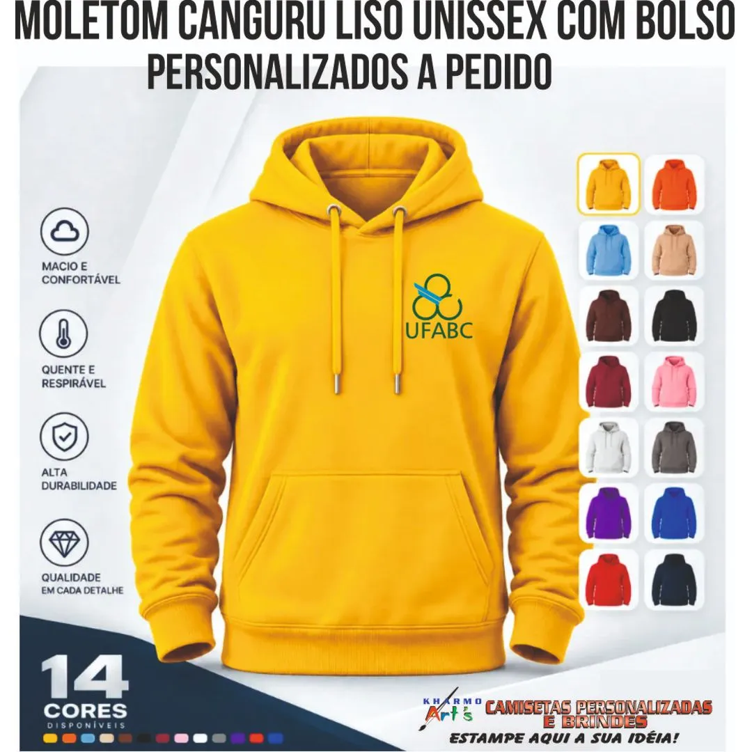 Moleton Canguru Unissex com Bolso - Personalizado a Pedido - Tamanhos p-m-g-gg -(personalização tamanho bolso frente) - artesanato de Kharmo Arts Camisetas e Brindes Personalizados