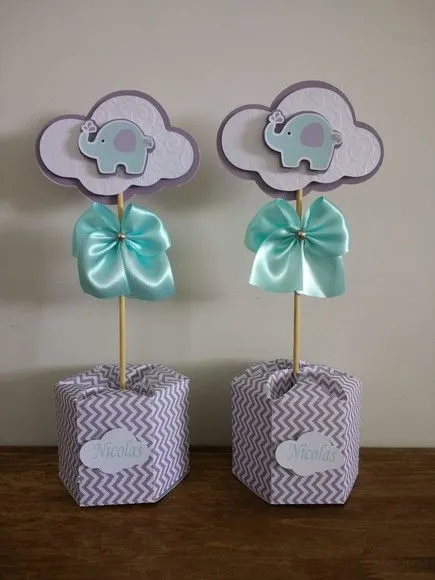 Centro de mesa chá elefantinho verde - artesanato de Fina Essência Papelaria Personalizada