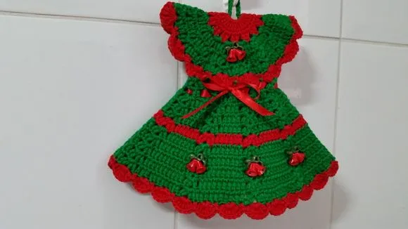 Pegador de Panelas Vestido Verde - Vermelho (20 cm x 15 cm ) - foto 5