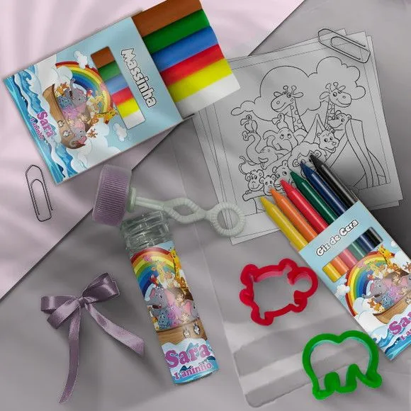 Kit Massinha Infantil Arca de Noé Personalizado - feito à mão por Mi Papelaria Criativa