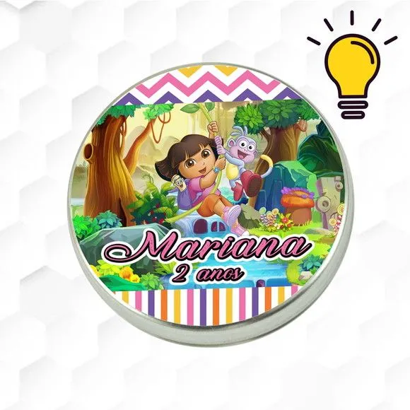 Latinha Metalizada Dora Aventureira Personalizada - feito à mão por Mi Papelaria Criativa