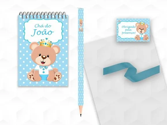 Bloquinho com Lápis Ursinho Principe Personalizado - artesanato feito à mão por creativitybynina