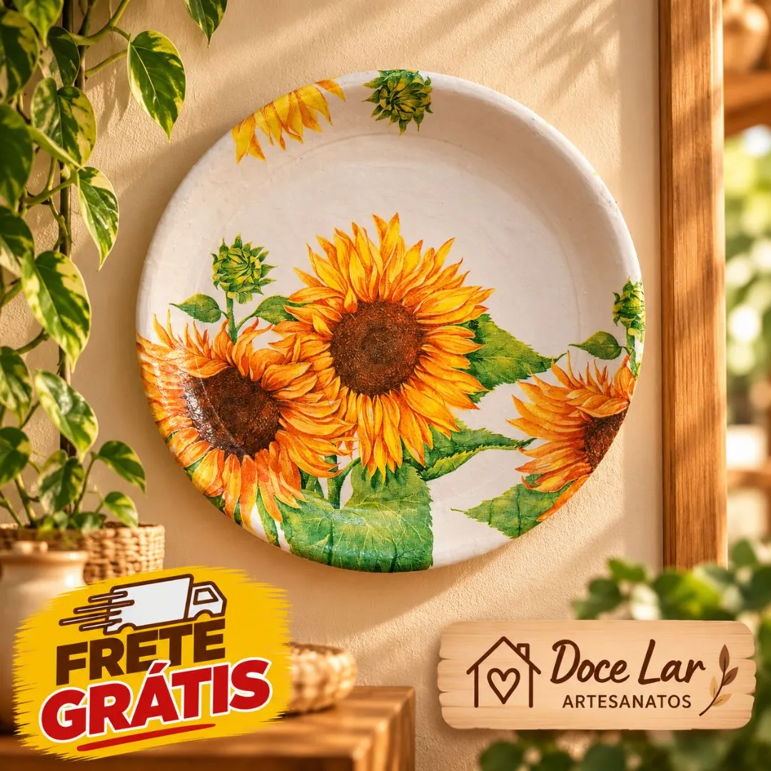 Kit 2 Prato de Parede Enfeite Decorativo De Cerâmica Artesanal Girassol 2 - foto 3