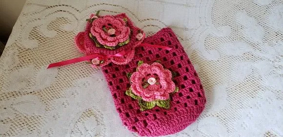 Capa para Potes 500 Grs em Crochê Magenta Flores Rosa - foto 5