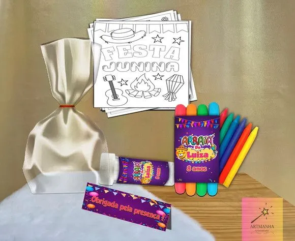 Kit Massinha + Giz + Bolha Festa Junina Personalizado - artesanato feito à mão por Artmanha Lembrancinhas