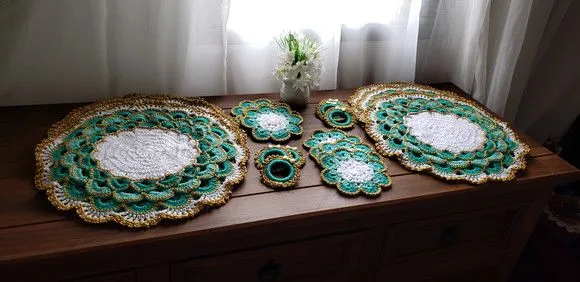 Sousplat em Crochê Luxo Turco 06 Lugares ( 18 Peças)