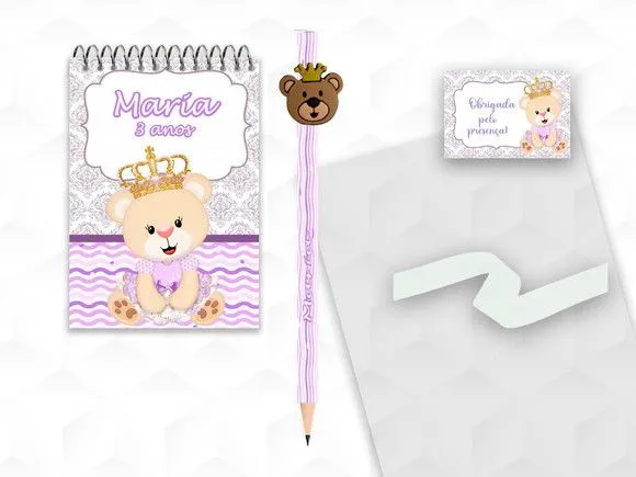 Bloquinho com Aplique Ursinha Princesa Personalizado - artesanato feito à mão por creativitybynina