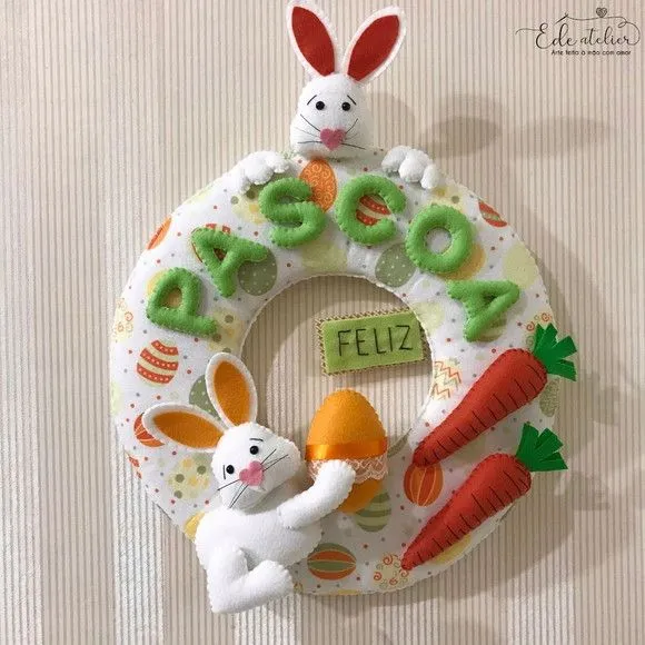 Guirlanda de Páscoa em Feltro 35cm