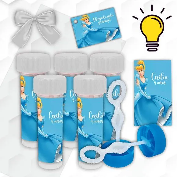 Bolinha de Sabão Cinderela Personalizada - artesanato feito à mão por Mi Papelaria Criativa