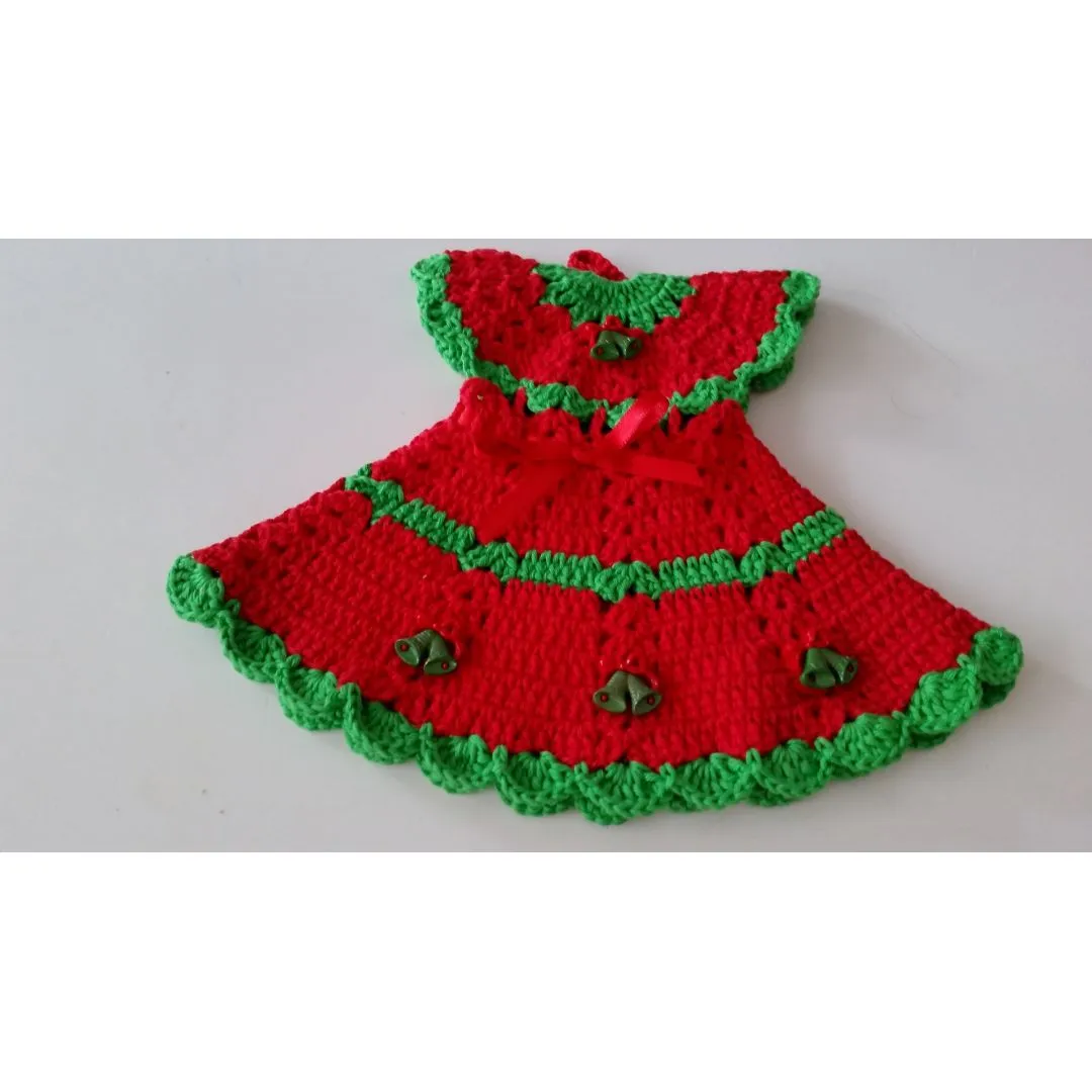 Pegador de Panelas Vestido Cores do Natal Verde/ Vermelho - artesanato de Mari Crochê feito com carinho!