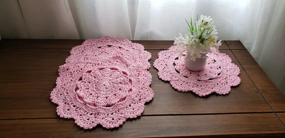 Jogo de 04 Toalhinhas em Crochê Rosa - foto 2