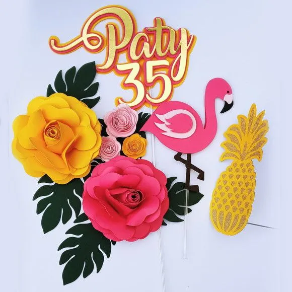 Topo de Bolo Flamingo Luxo - artesanato de PAPCRIE
