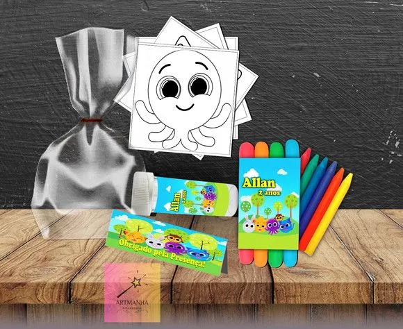 Kit Massinha + Giz + Bolha Bolofofos Personalizado - feito à mão por Artmanha Lembrancinhas