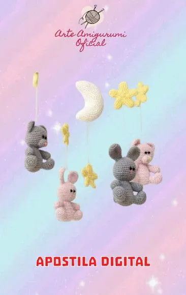 Receita Mobile Urso, Estrela, Lua e Coelho - feito à mão por Arte Amigurumi Oficial